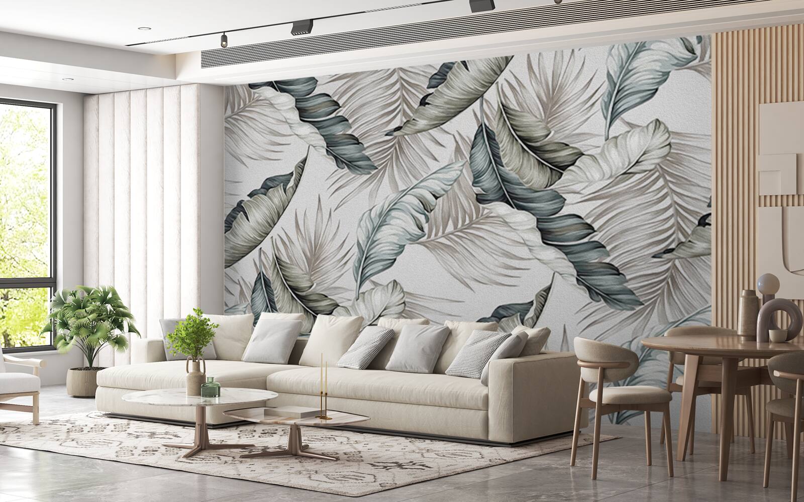 Papier peint Feuilles tropicales aux couleurs pastel