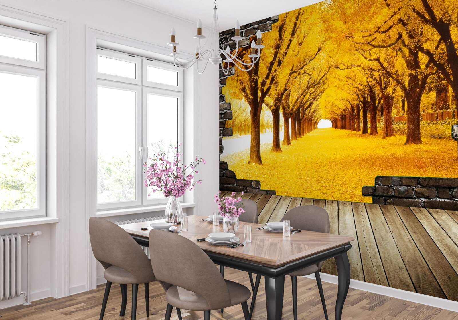 Papier peint l'avenue était couverte de feuilles jaunes