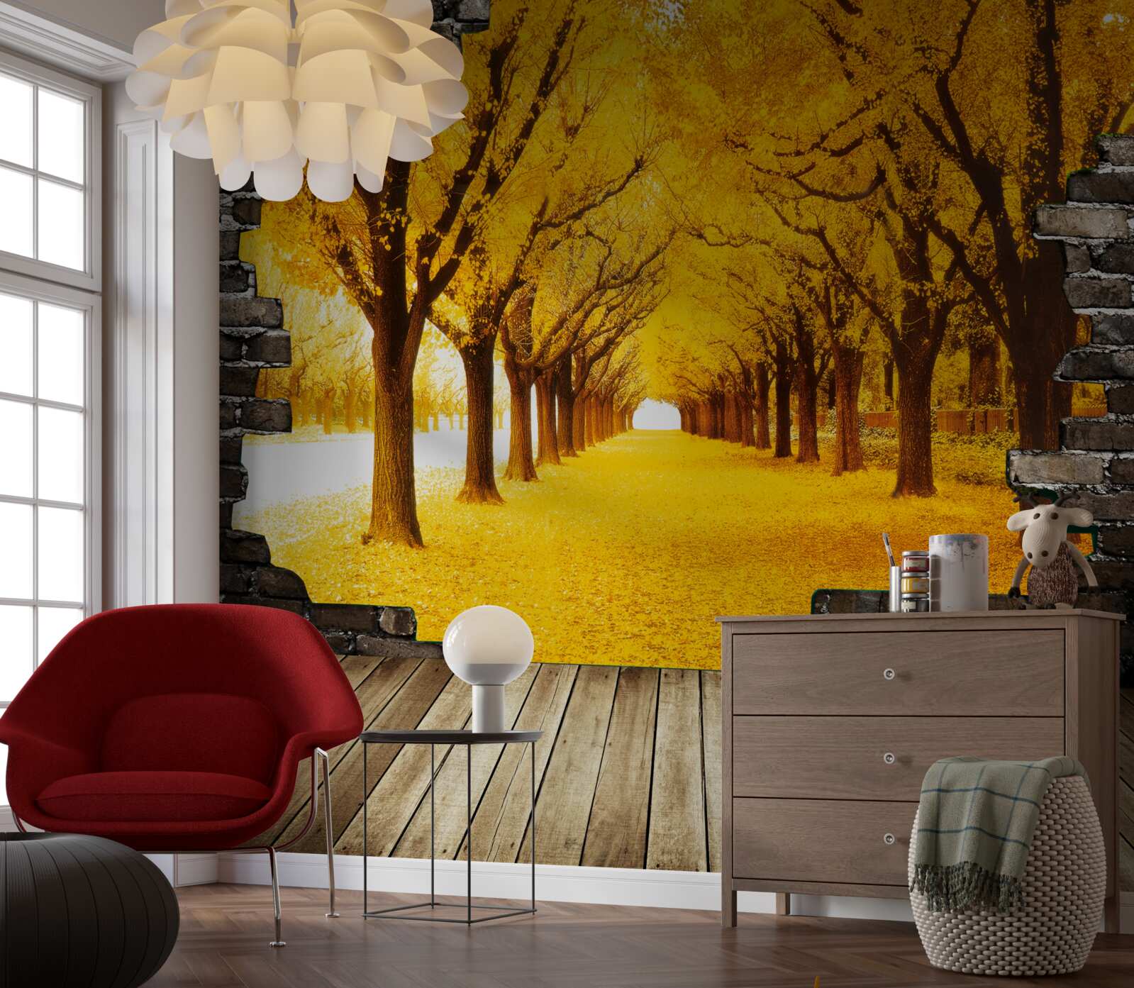 Papier peint l'avenue était couverte de feuilles jaunes