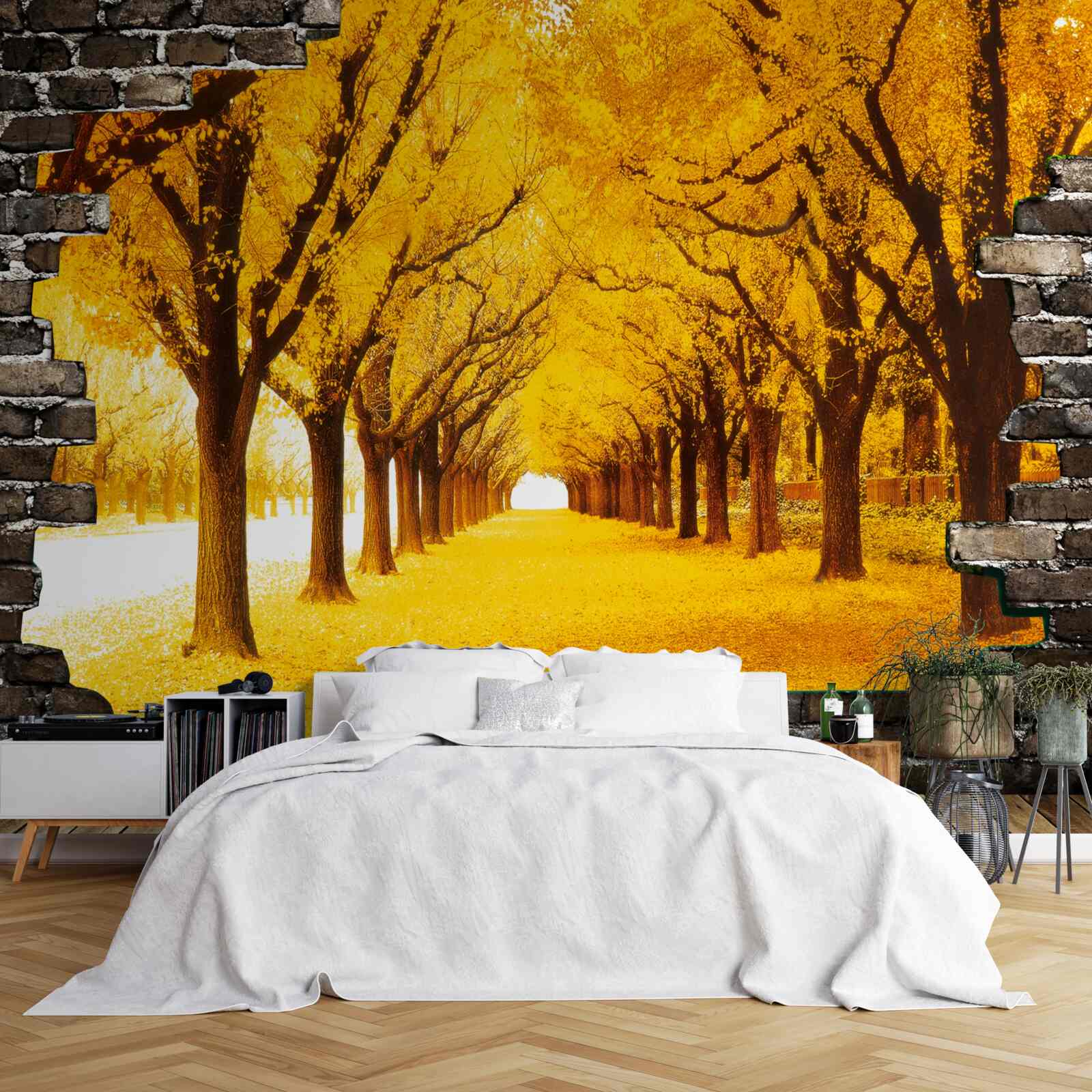 Papier peint l'avenue était couverte de feuilles jaunes