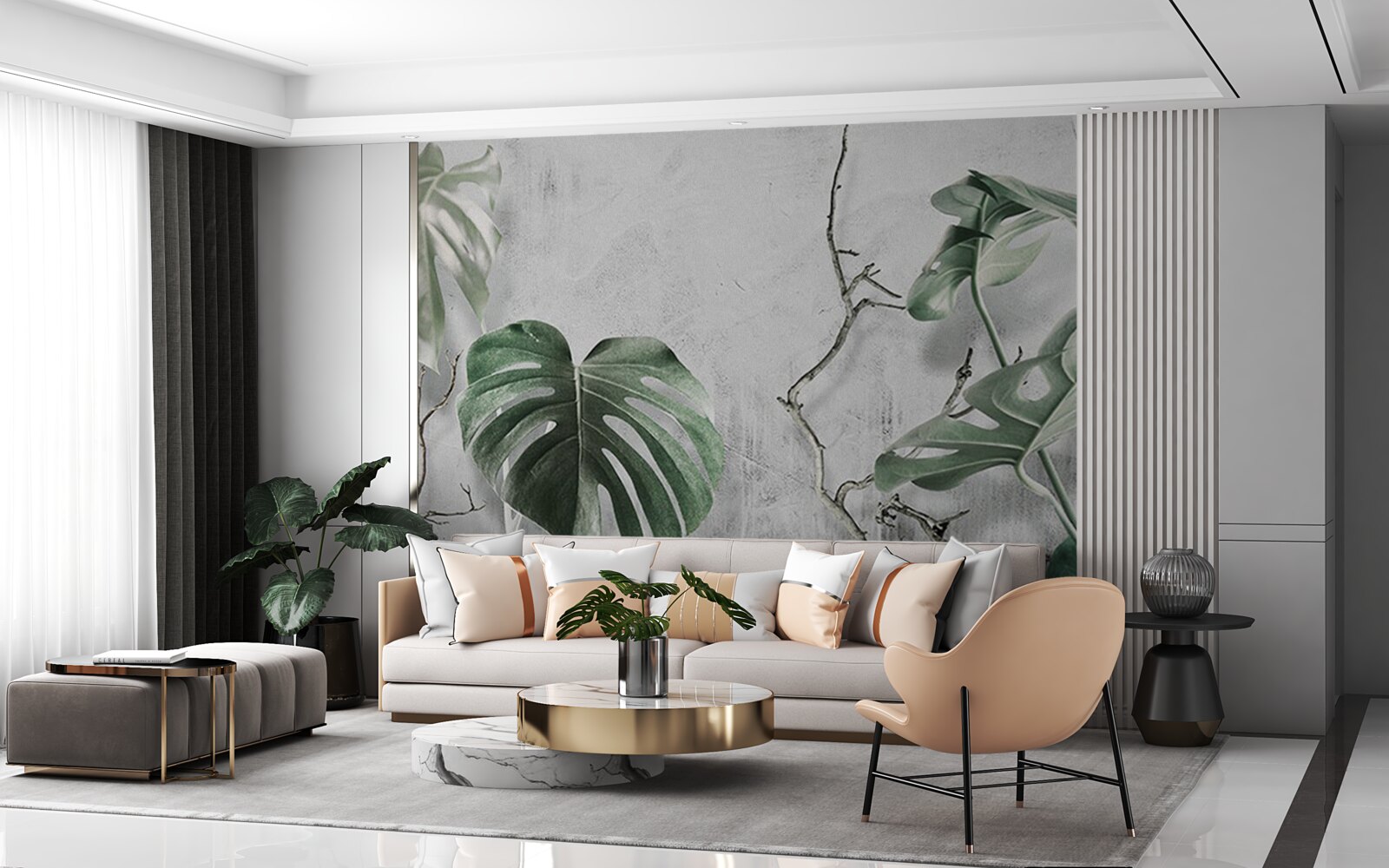 Papier peint les feuilles de la monstera verte sont grandes