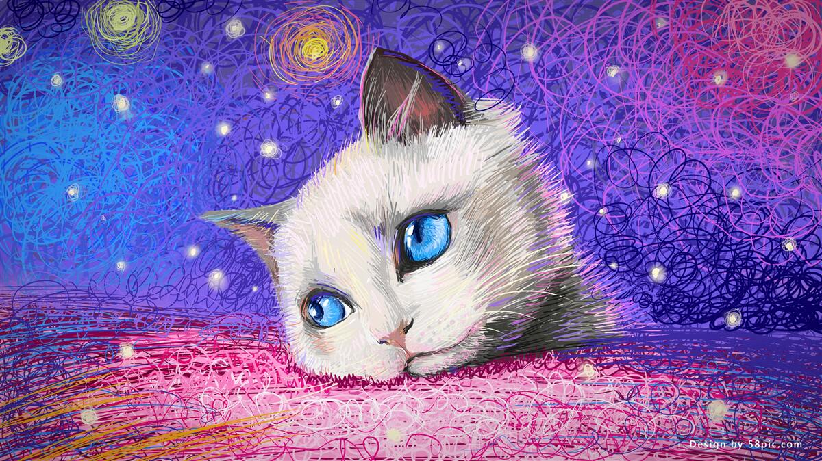 Papier peint chaton distrait aux yeux bleus