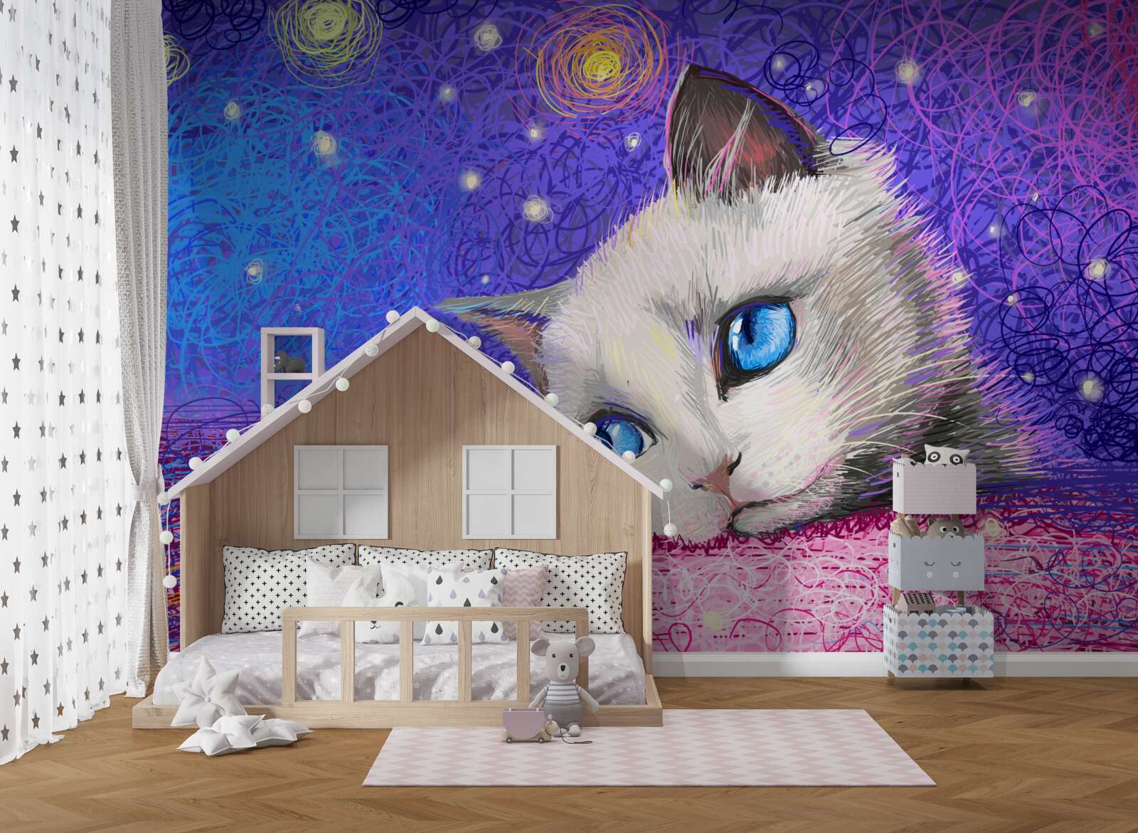 Papier peint chaton distrait aux yeux bleus