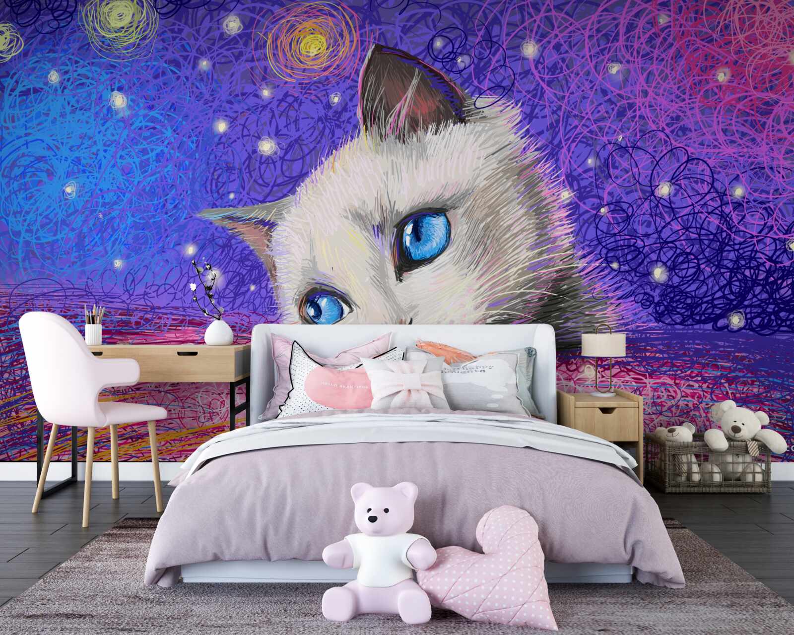 Papier peint chaton distrait aux yeux bleus