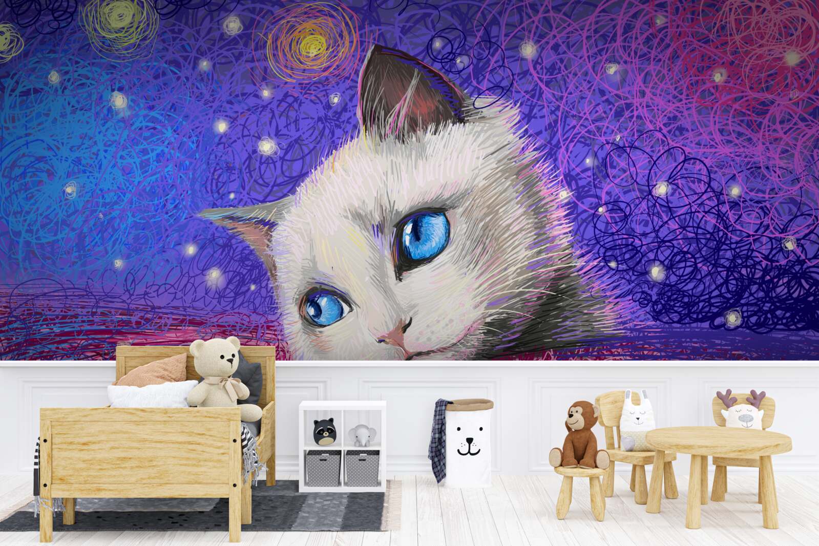 Papier peint chaton distrait aux yeux bleus