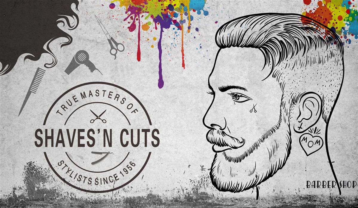 Papier peint publicité pour un salon de coiffure sur le mur