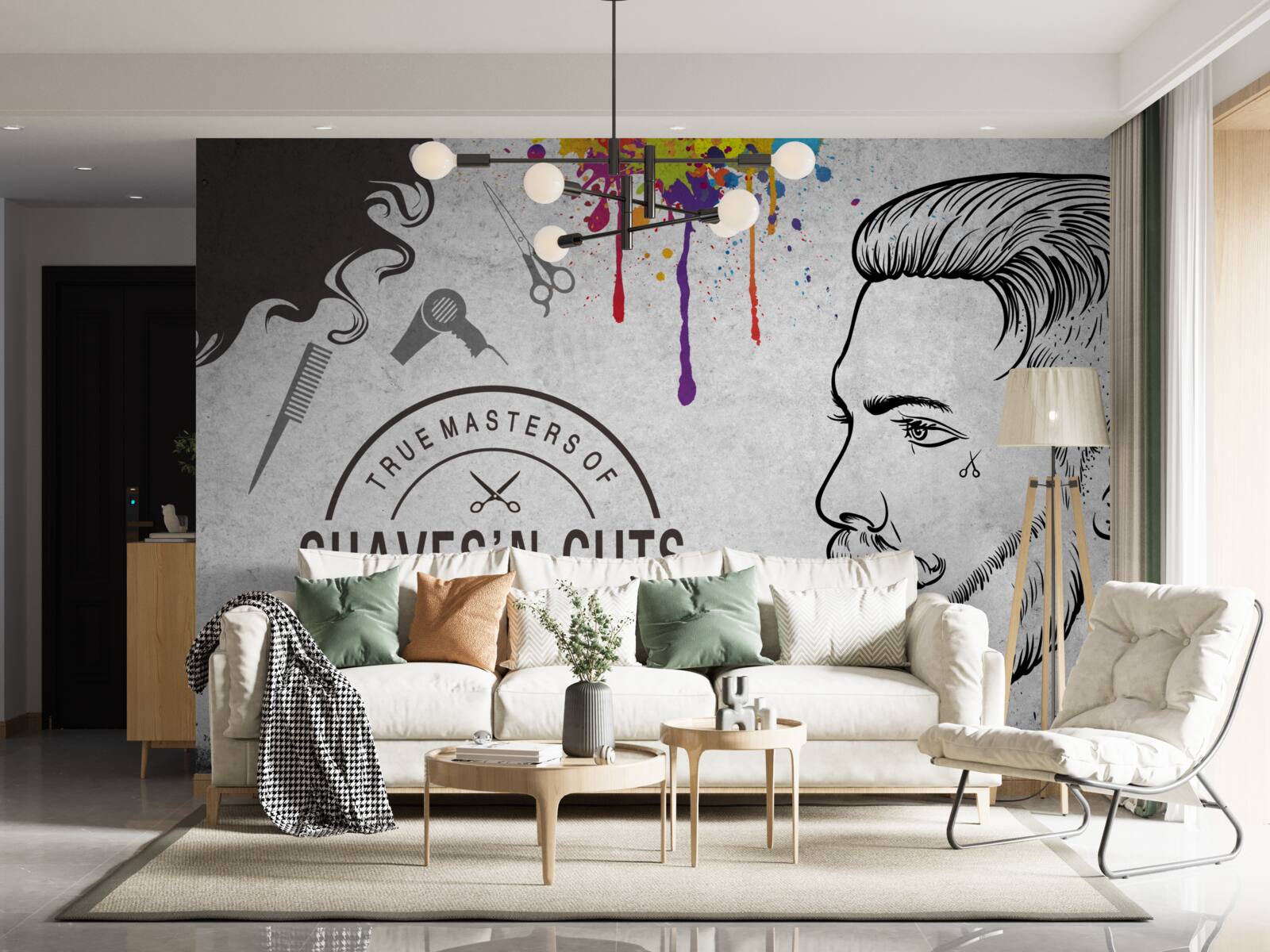 Papier peint publicité pour un salon de coiffure sur le mur