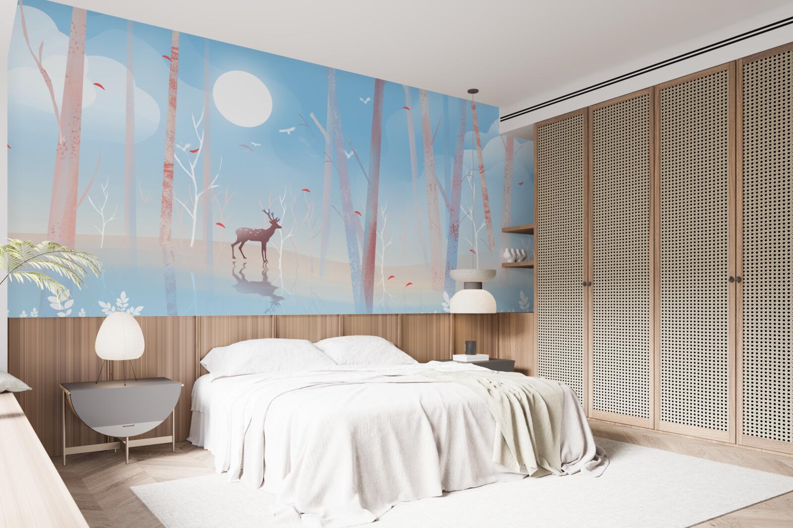 Papier peint animal nordique dans la forêt au printemps