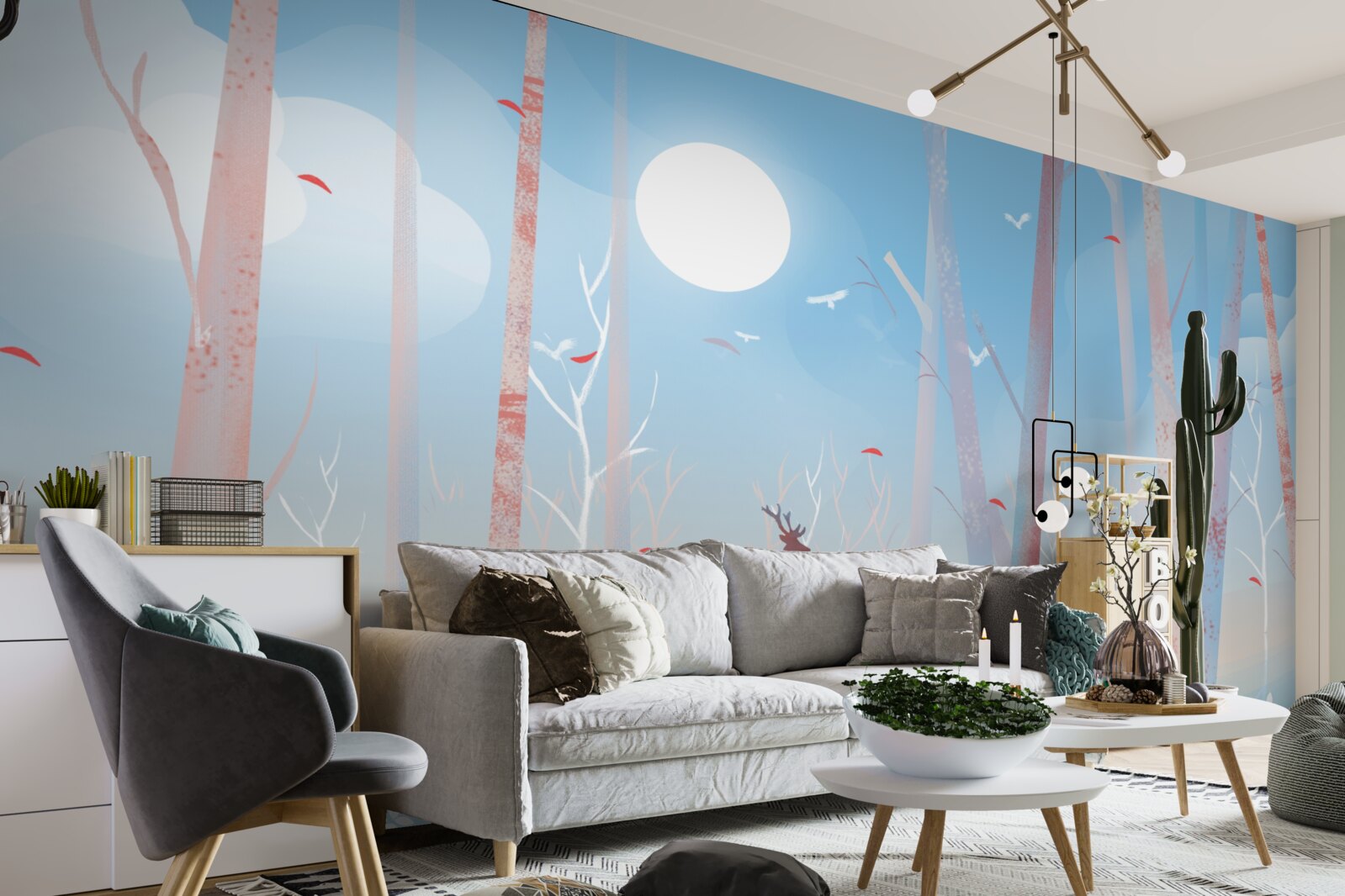 Papier peint animal nordique dans la forêt au printemps