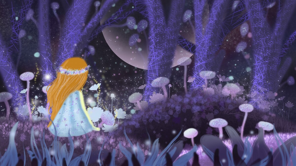 Papier peint un enfant dans le royaume magique des arbres