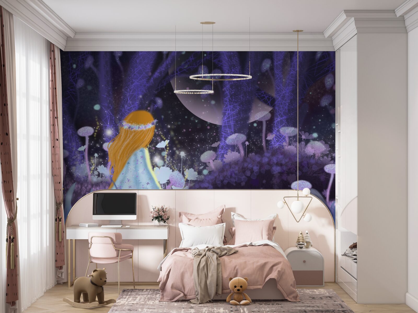 Papier peint un enfant dans le royaume magique des arbres