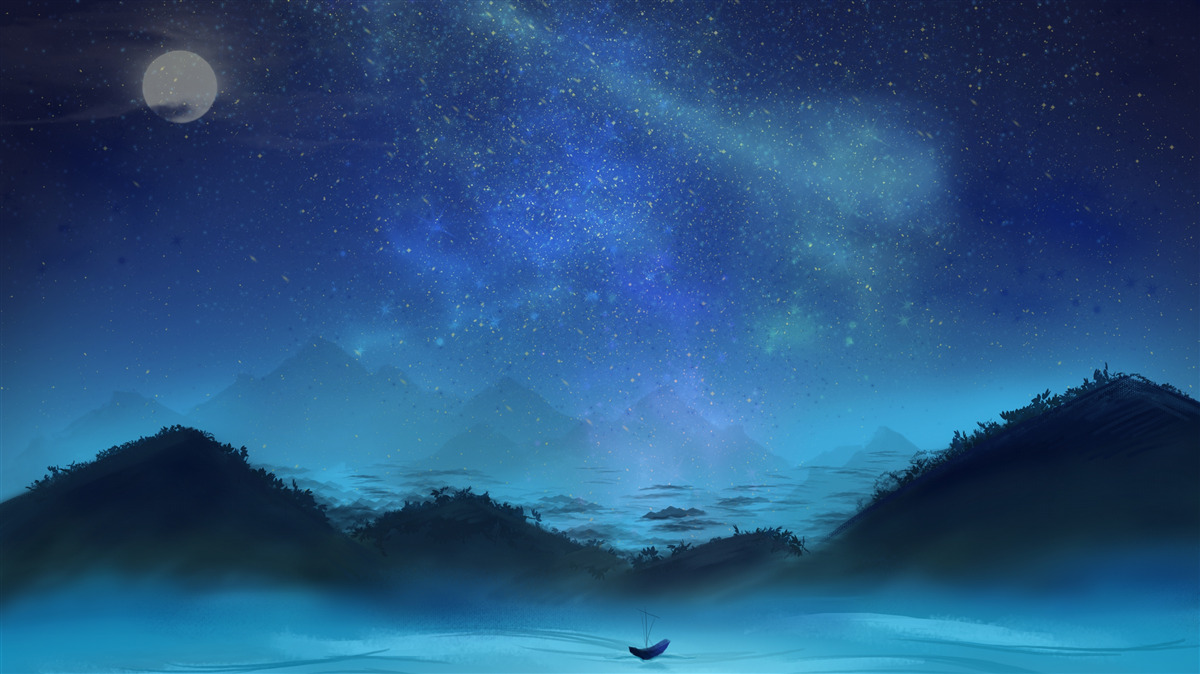 Papier peint Aurores boréales et ciel étoilé au-dessus des sommets montagneux