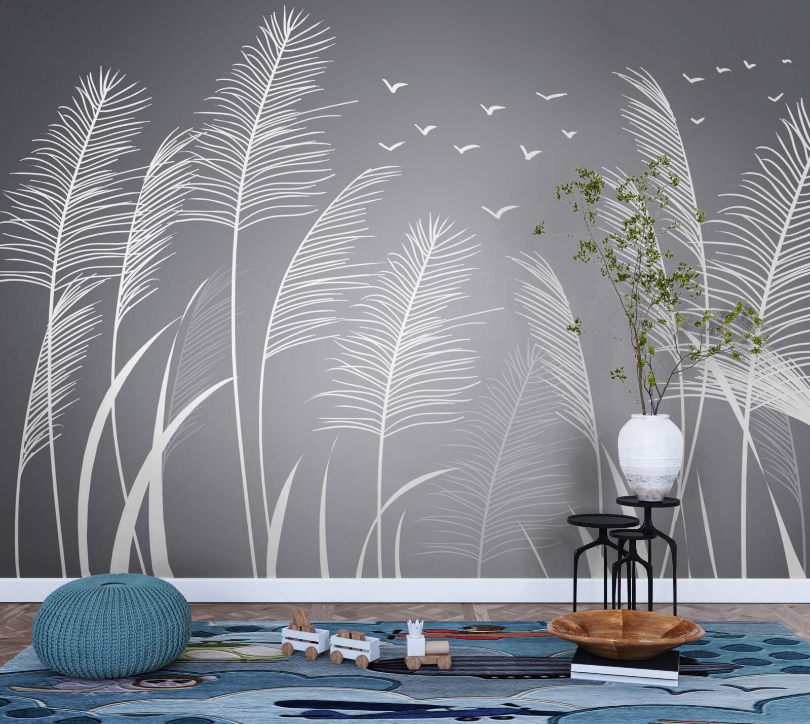 Papier peint le vent fait bouger les plantes, qui ressemblent à des plumes