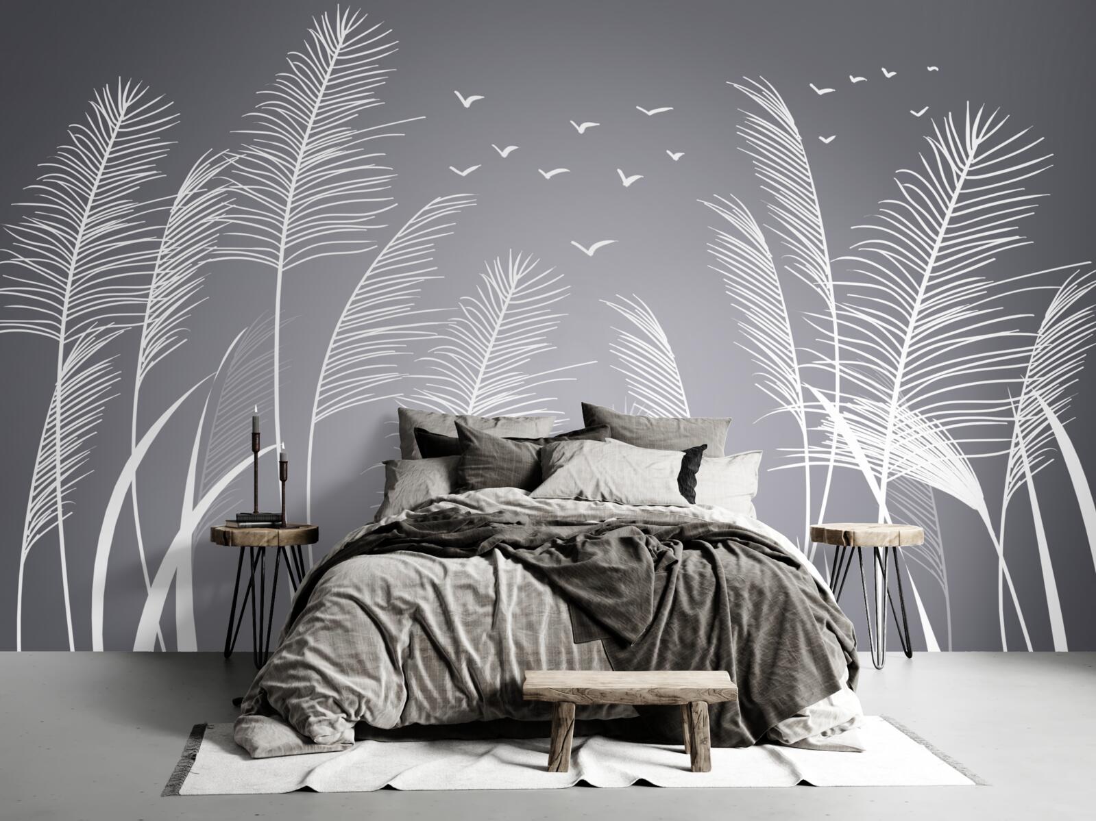 Papier peint le vent fait bouger les plantes, qui ressemblent à des plumes