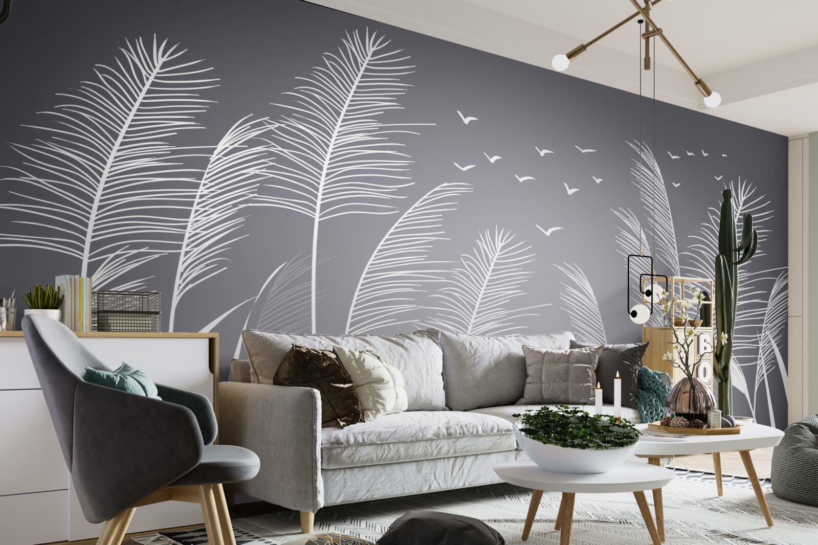 Papier peint le vent fait bouger les plantes, qui ressemblent à des plumes