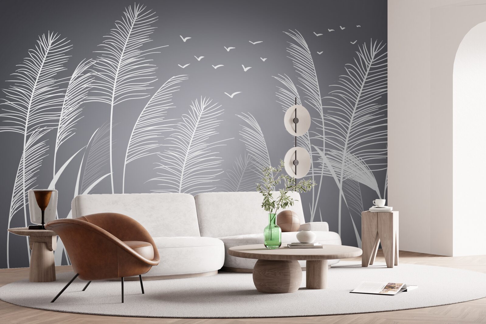 Papier peint le vent fait bouger les plantes, qui ressemblent à des plumes