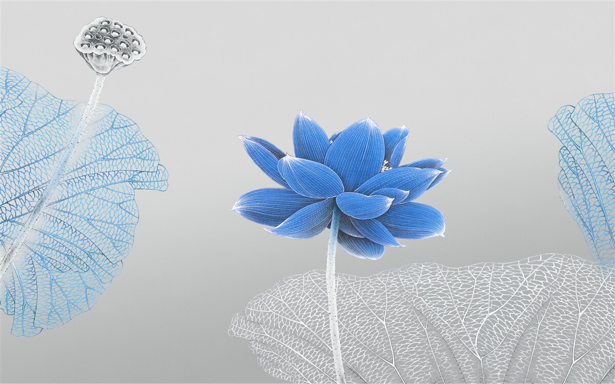 Papier peint fleur de verre bleue