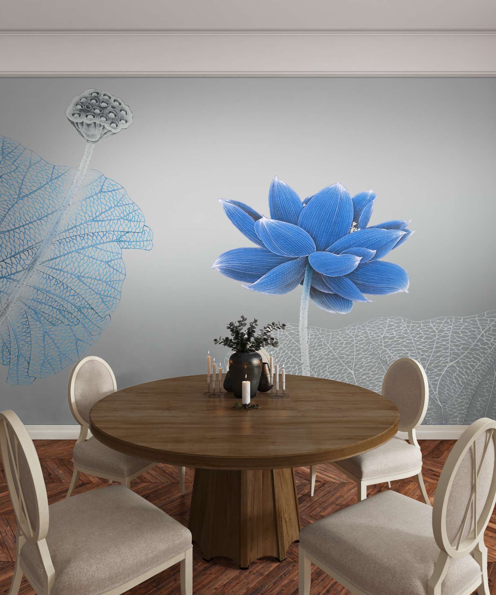 Papier peint fleur de verre bleue