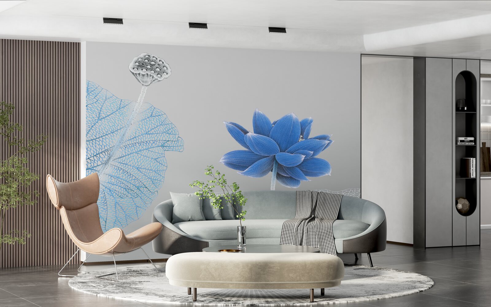 Papier peint fleur de verre bleue