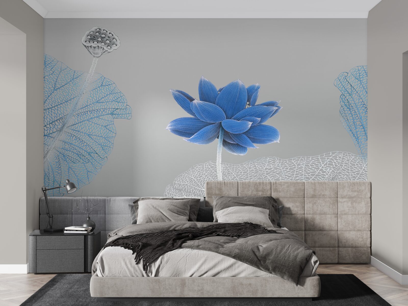 Papier peint fleur de verre bleue