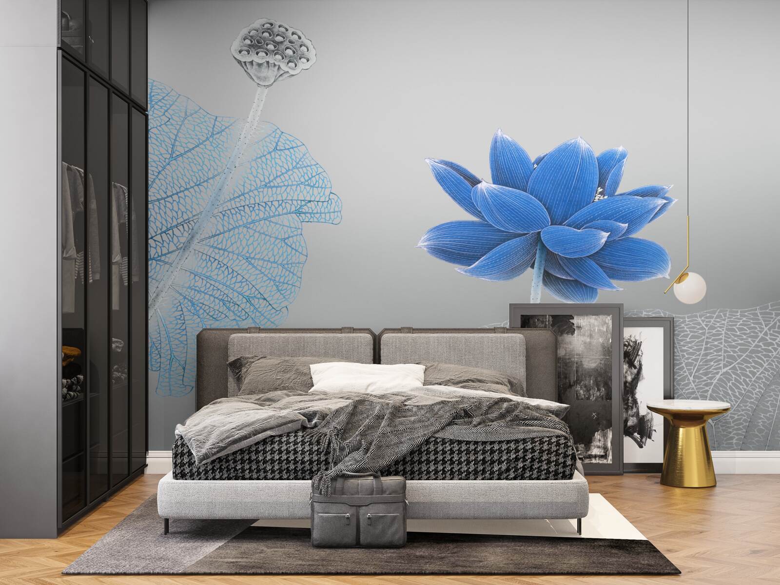 Papier peint fleur de verre bleue