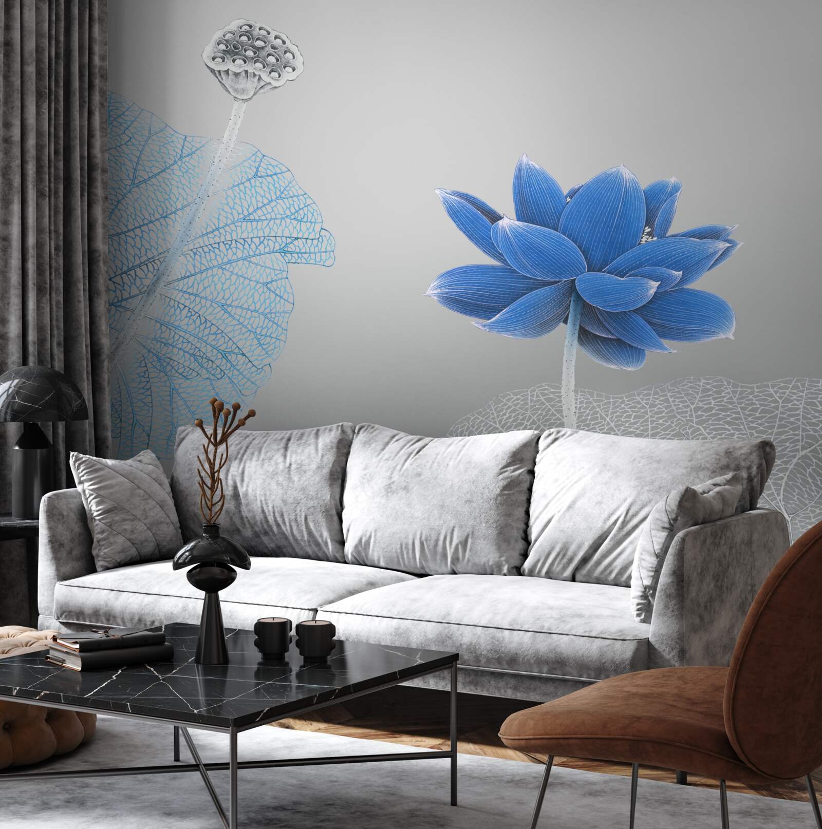 Papier peint fleur de verre bleue