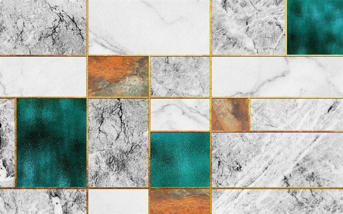 Papier peint L'émeraude rencontre la mosaïque grise