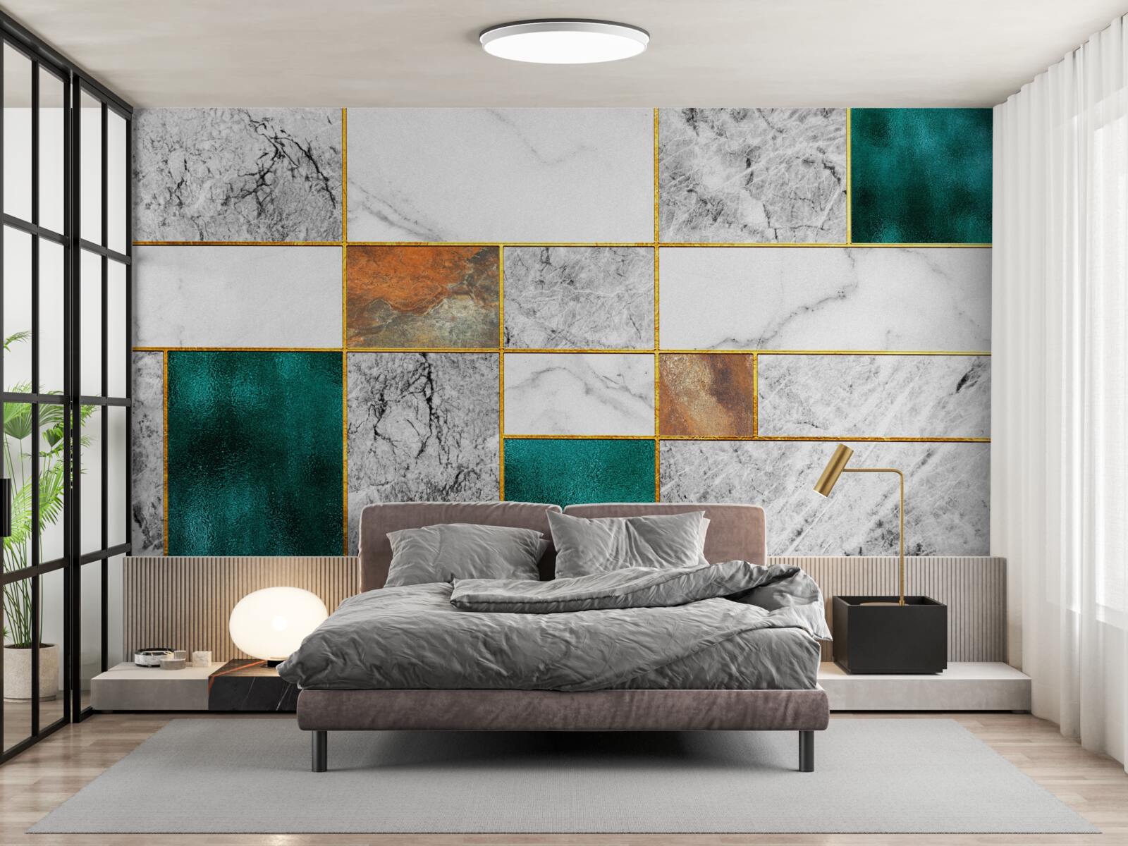 Papier peint L'émeraude rencontre la mosaïque grise
