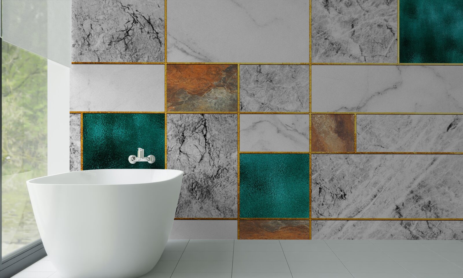 Papier peint L'émeraude rencontre la mosaïque grise
