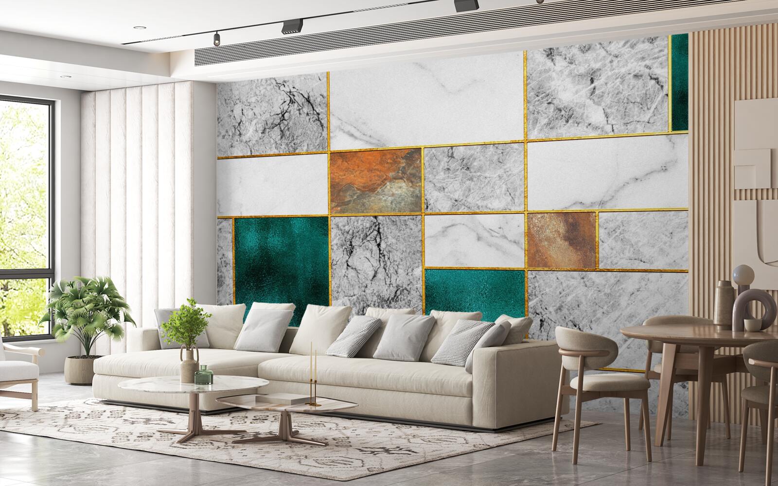 Papier peint L'émeraude rencontre la mosaïque grise