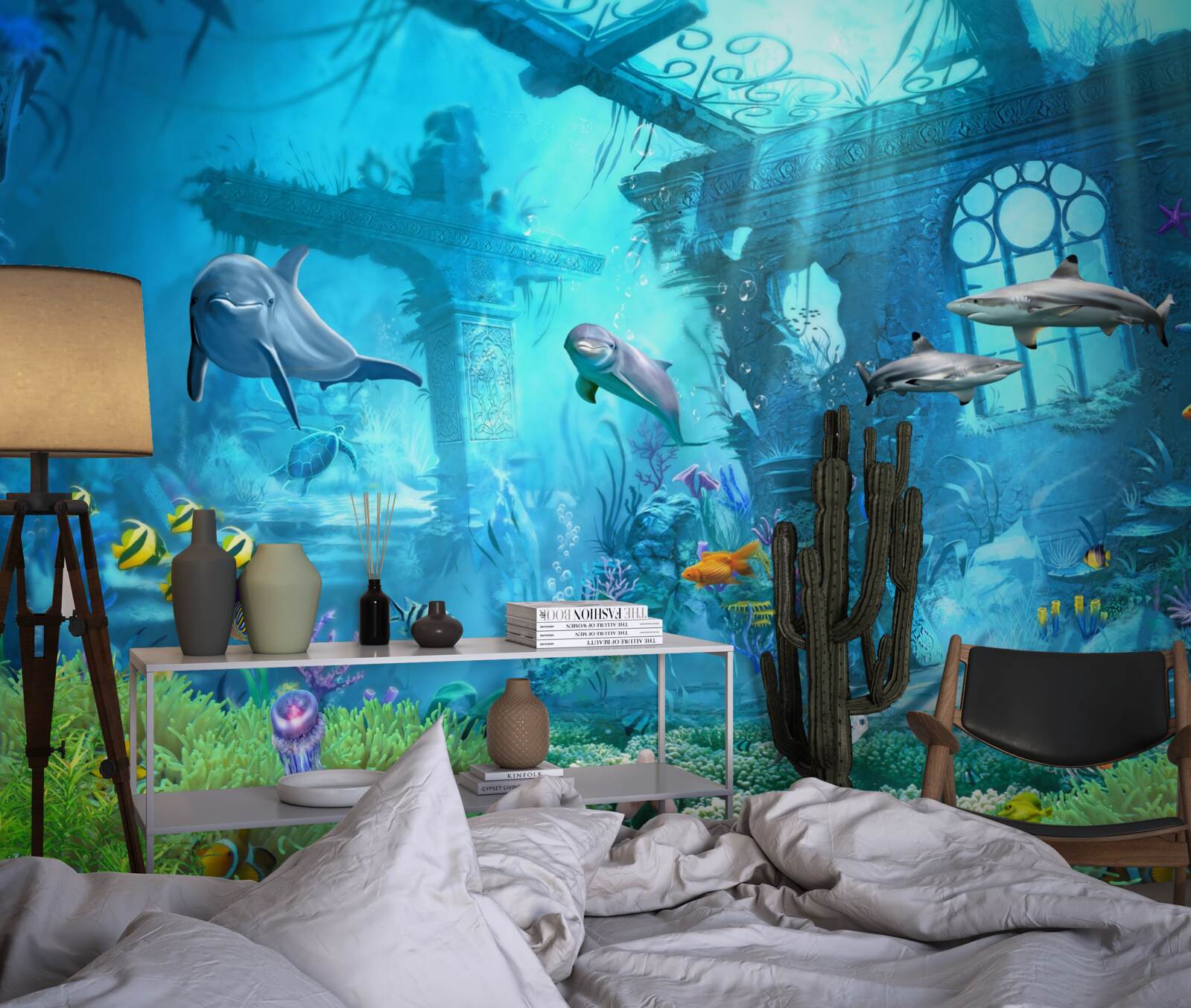 Papier peint dauphins au fond de la mer