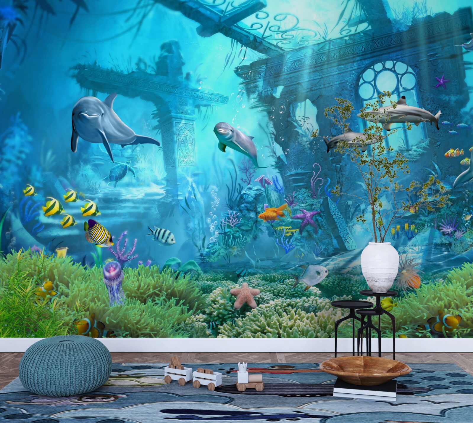 Papier peint dauphins au fond de la mer