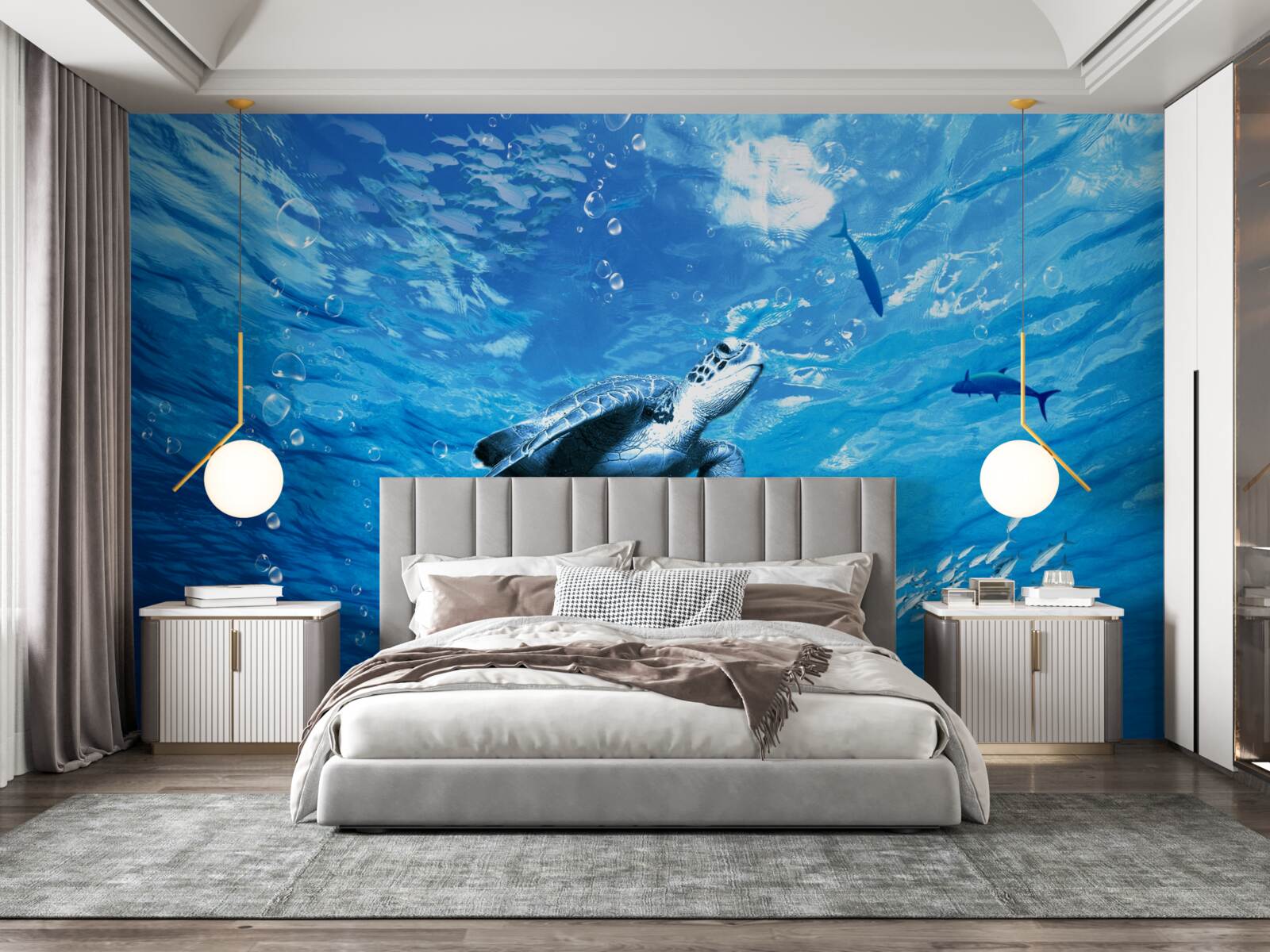 Papier peint la mer bleue est décorée d'une tortue de mer