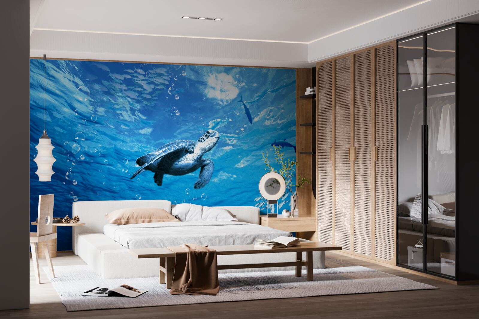 Papier peint la mer bleue est décorée d'une tortue de mer