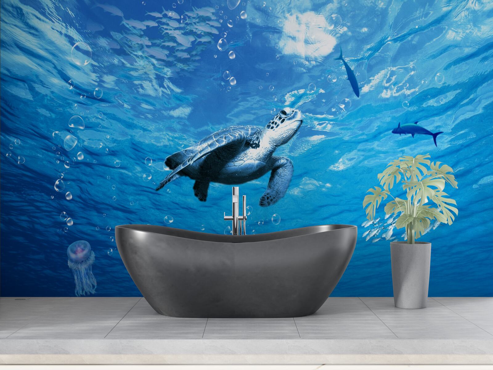 Papier peint la mer bleue est décorée d'une tortue de mer