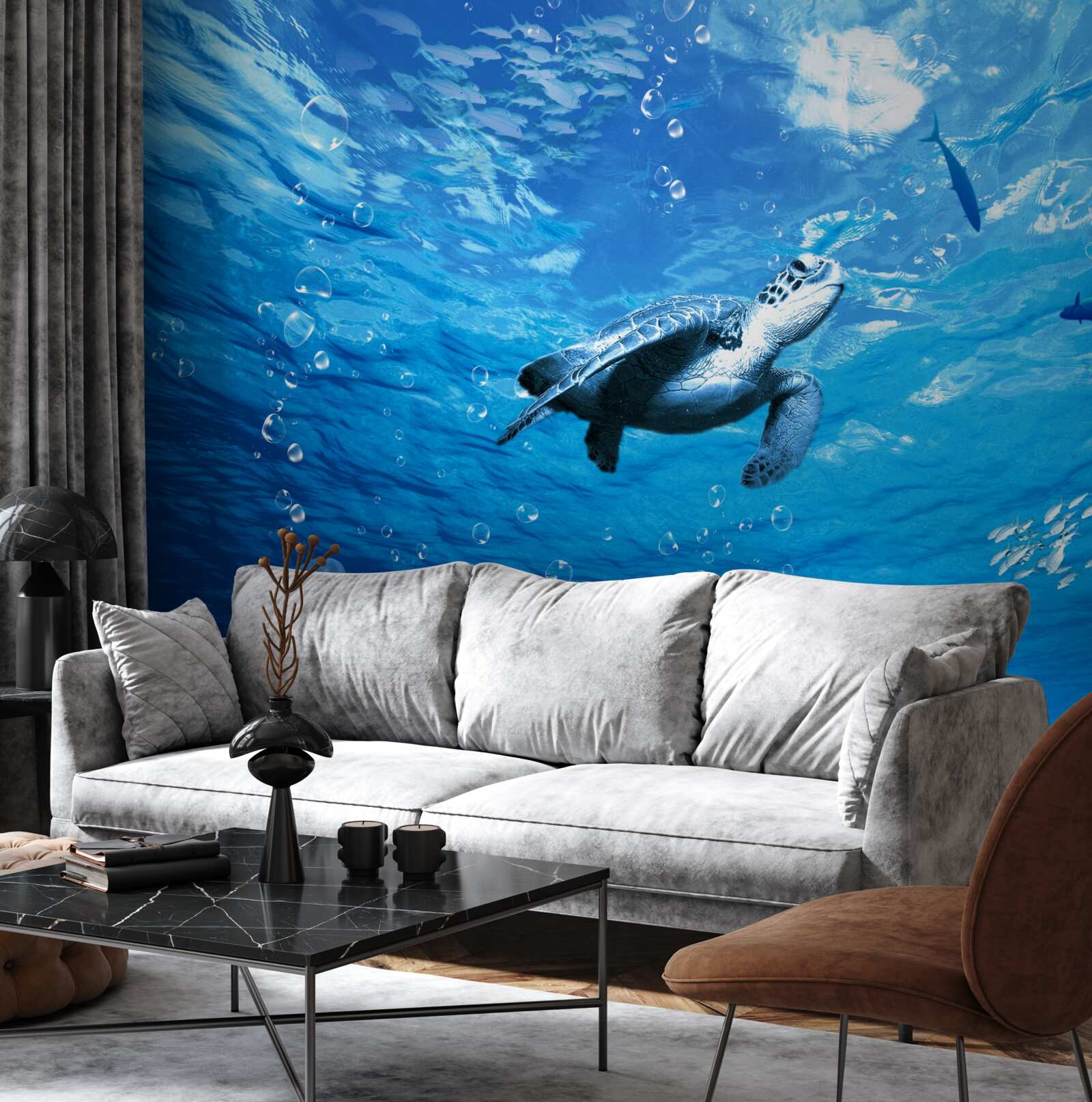 Papier peint la mer bleue est décorée d'une tortue de mer