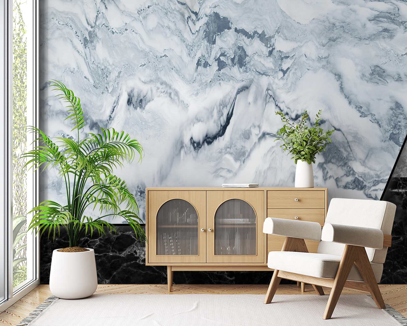 Papier peint abstraction en marbre blanc et noir