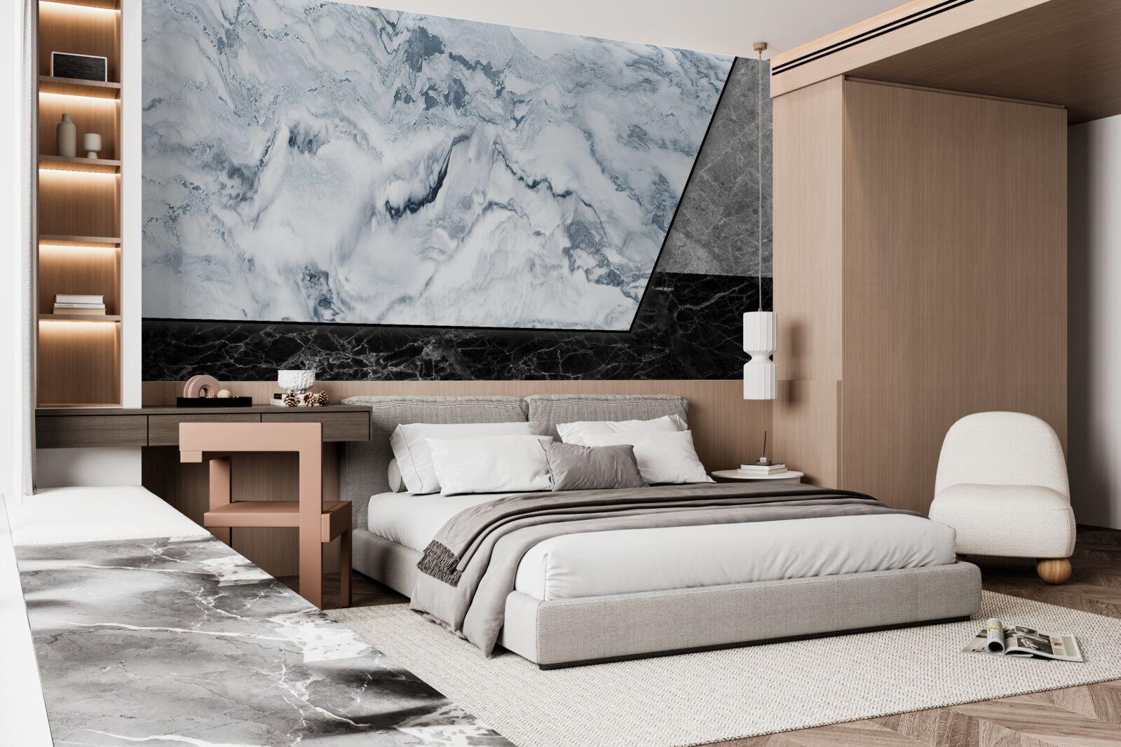 Papier peint abstraction en marbre blanc et noir