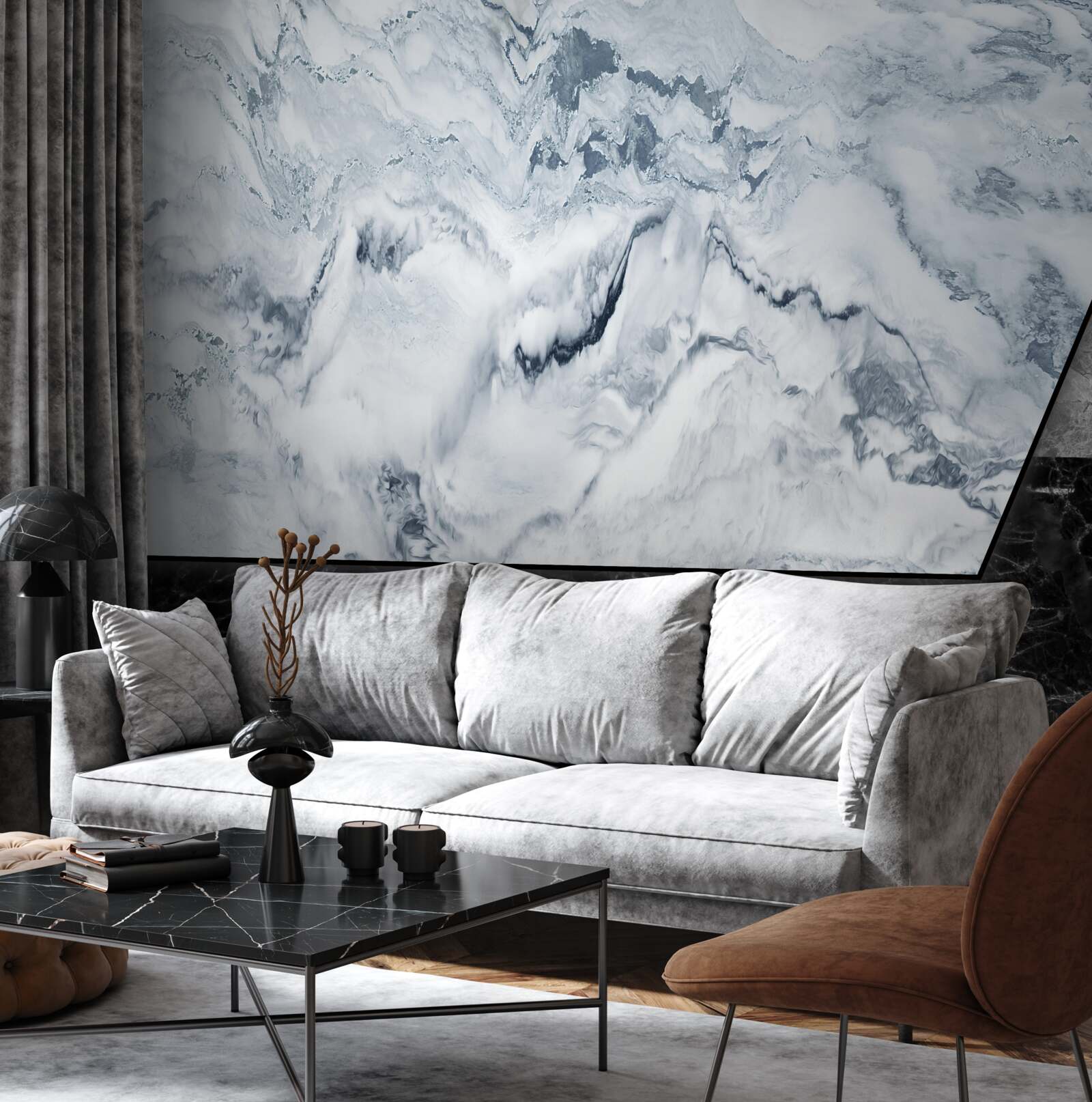 Papier peint abstraction en marbre blanc et noir