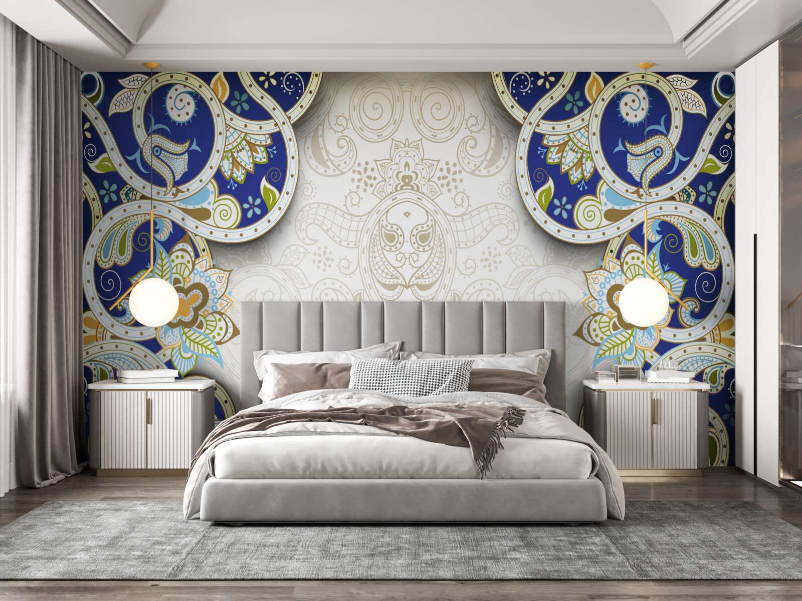 Papier peint décoration de style oriental en couleurs bleues