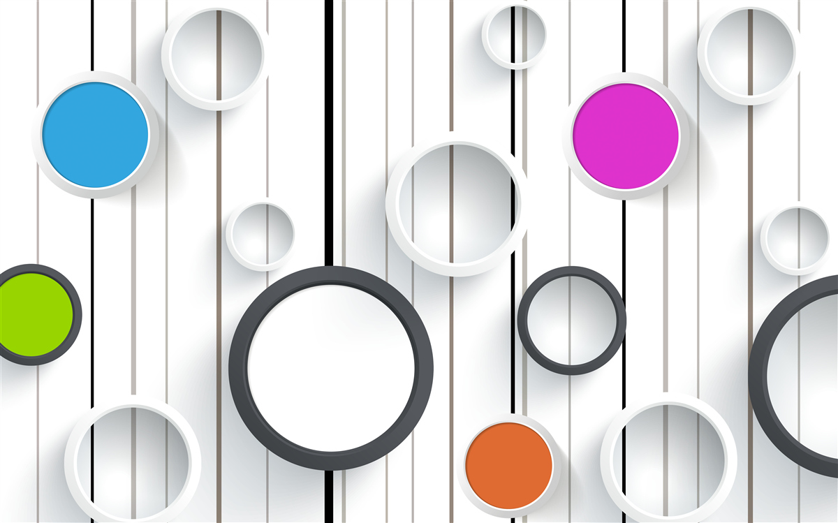 Papier peint cercles multicolores sur un parquet clair