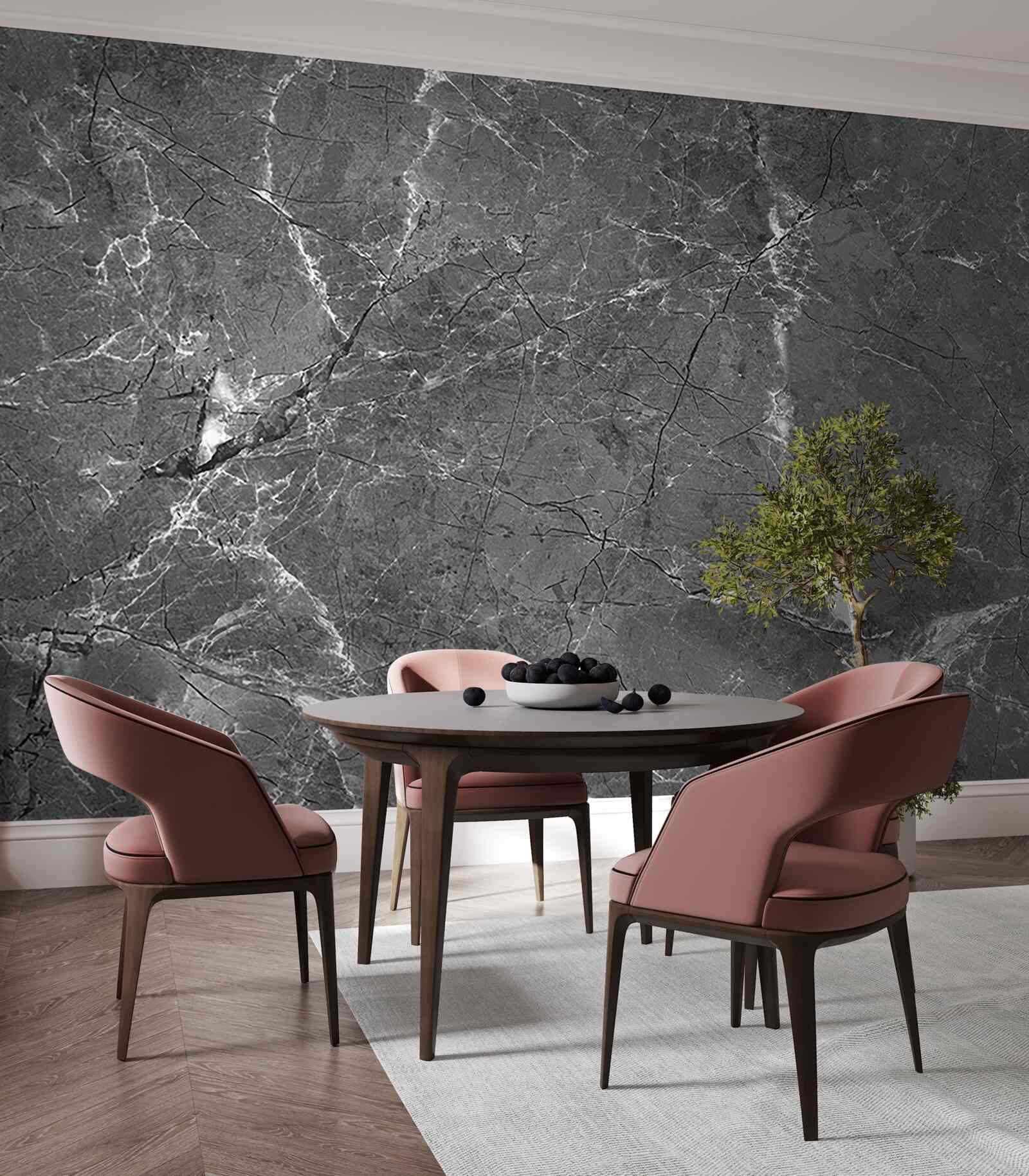 Papier peint courbes blanches sur marbre gris