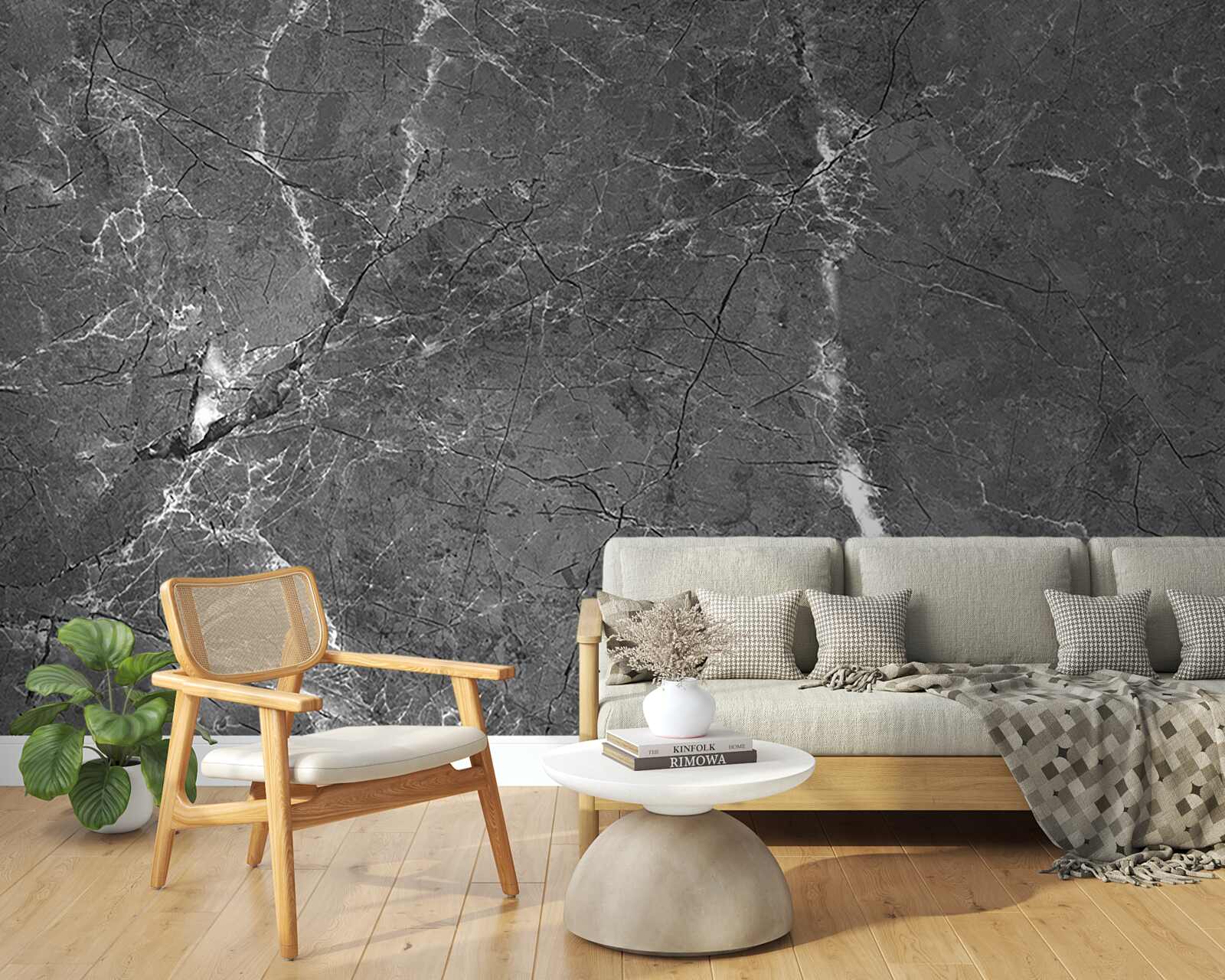 Papier peint courbes blanches sur marbre gris