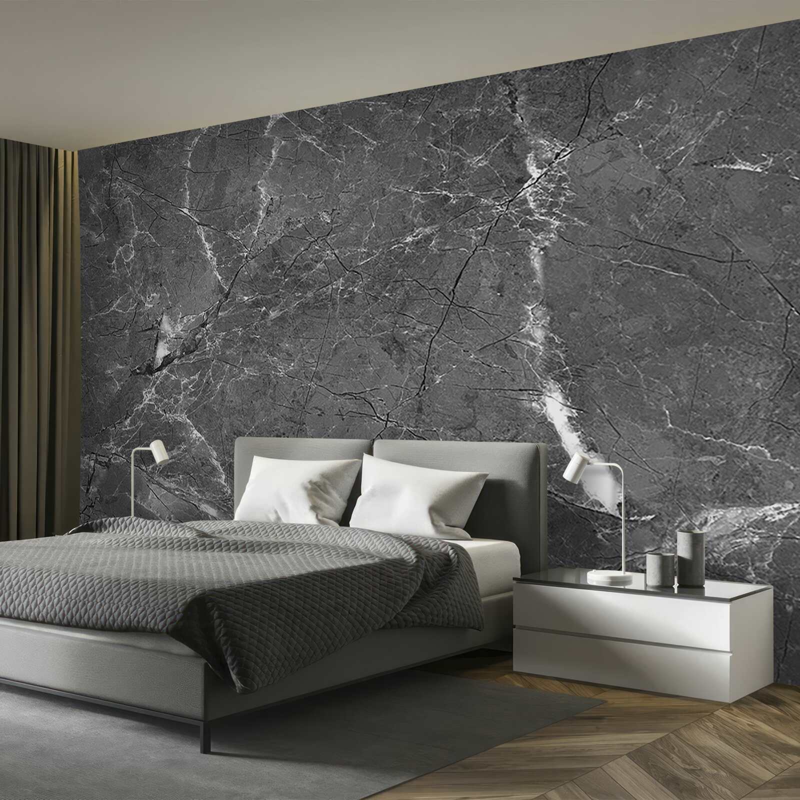 Papier peint courbes blanches sur marbre gris