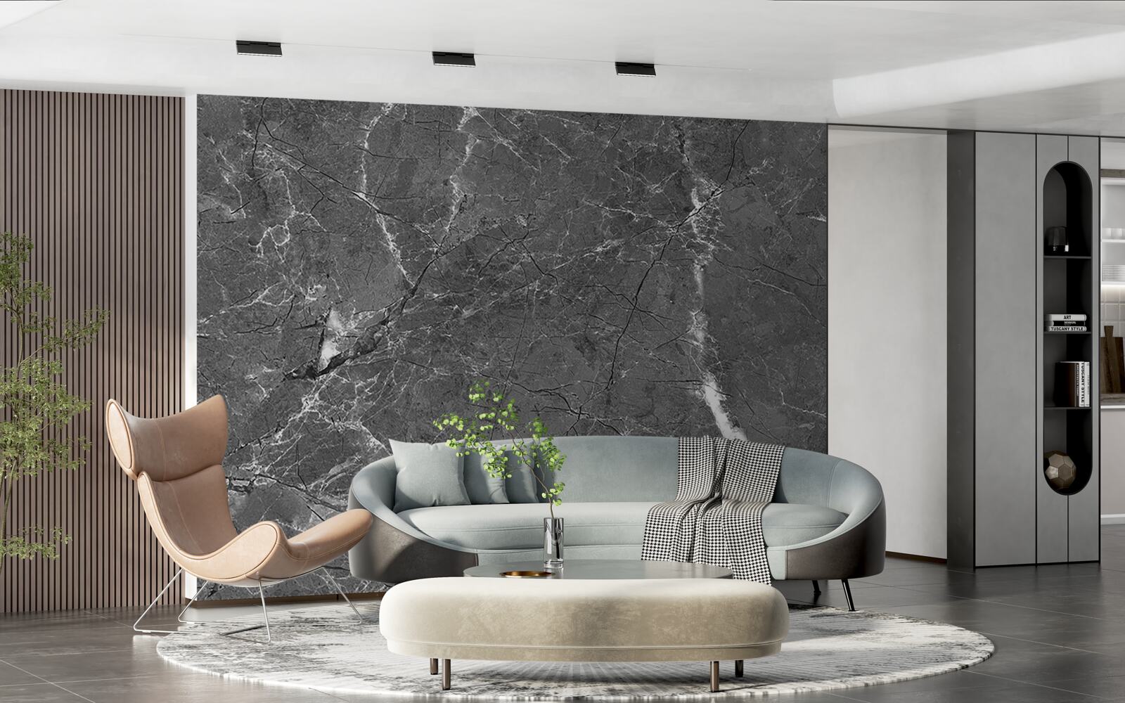 Papier peint courbes blanches sur marbre gris