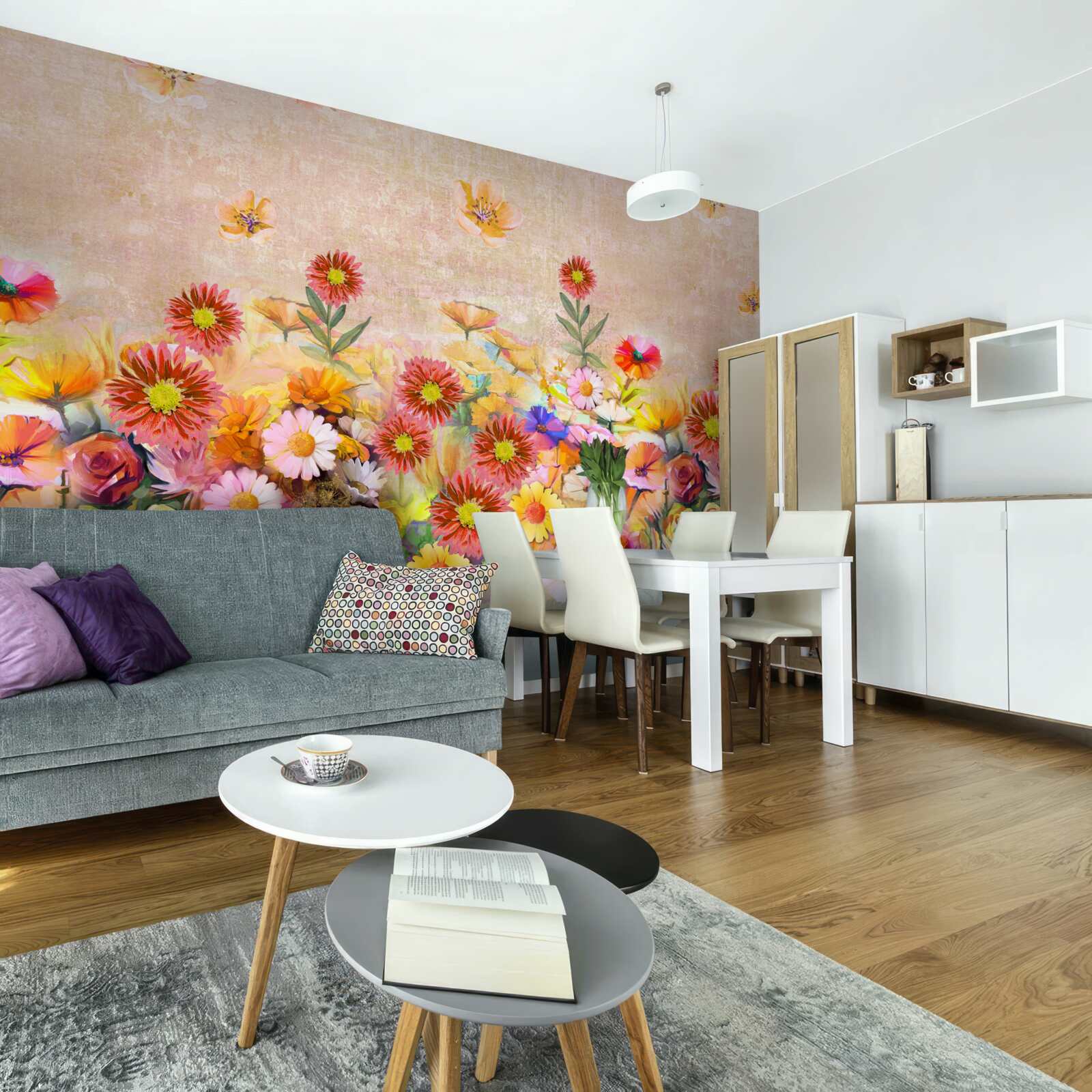 Papier peint des fleurs colorées de différents types