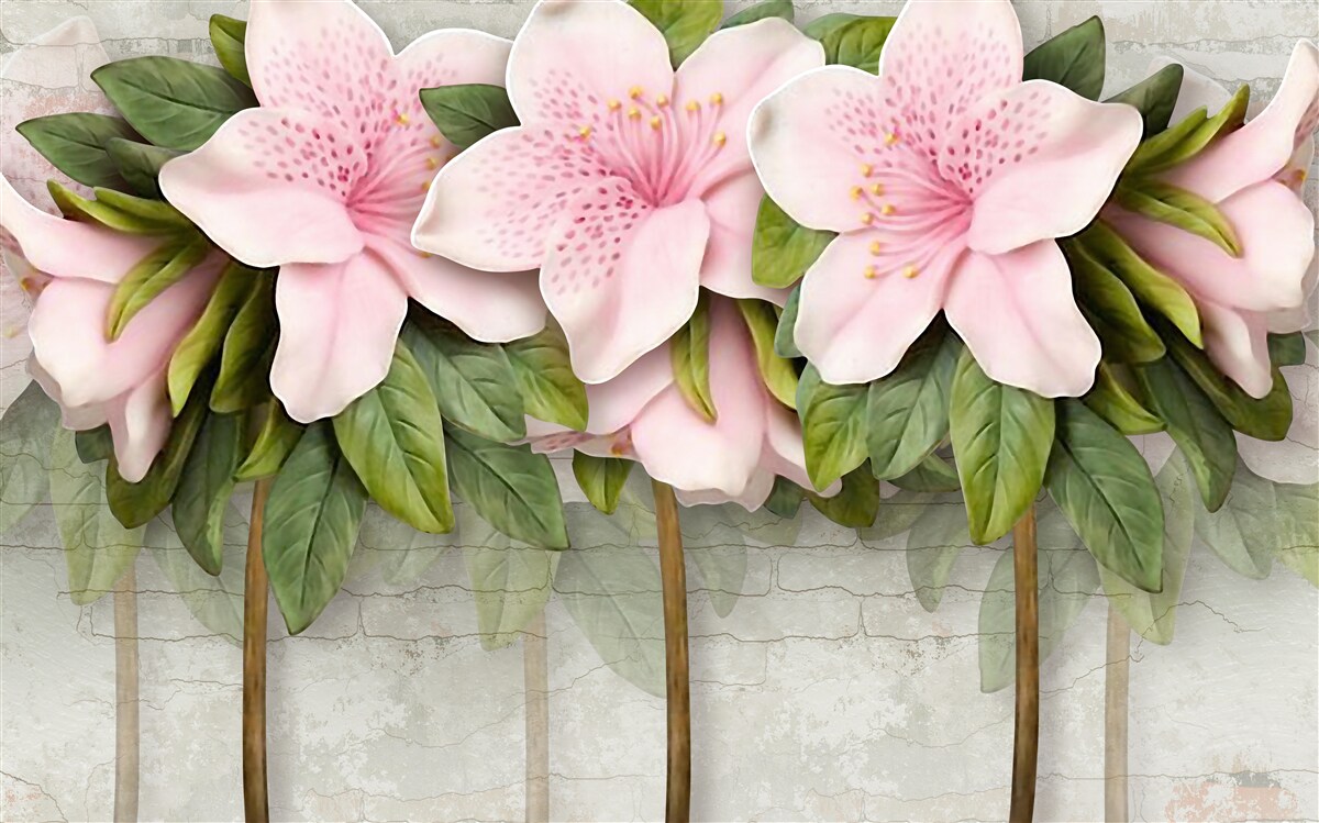 Papier peint lys rose tendre