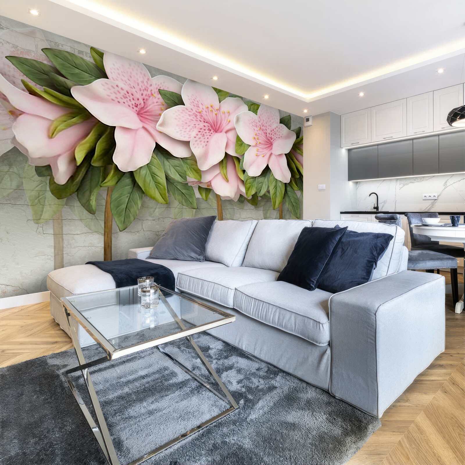 Papier peint lys rose tendre