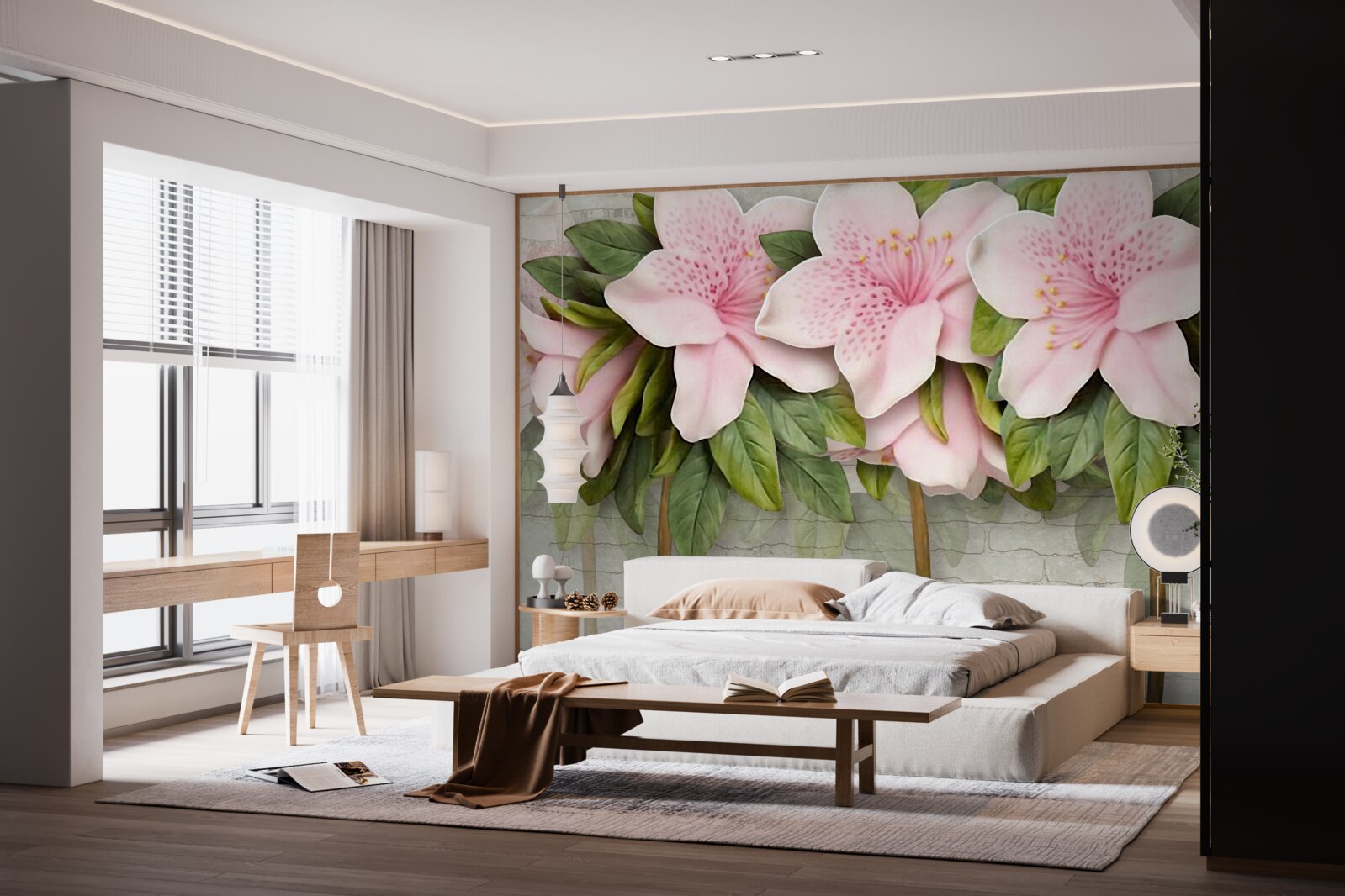 Papier peint lys rose tendre