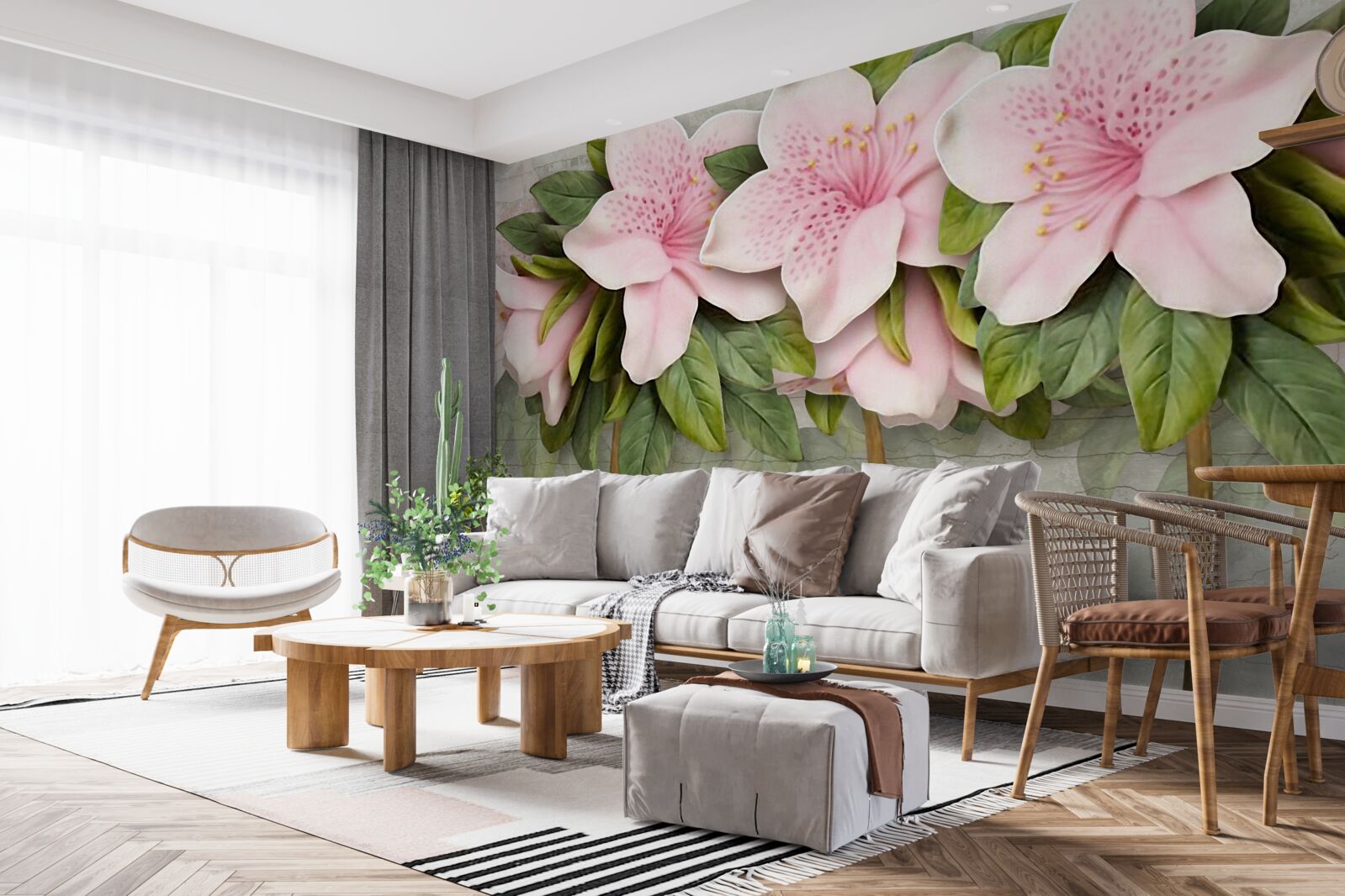 Papier peint lys rose tendre